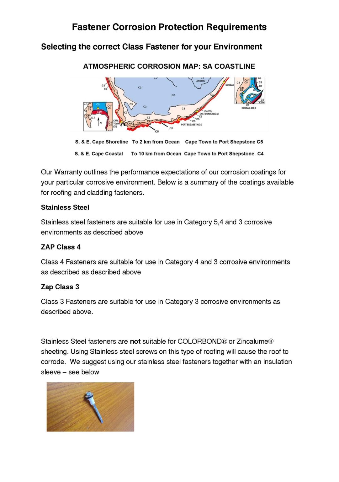 The atmospheroc corrosion map of South African coastline enabling contractors to determine the correct Class roofing screw for a specific evironment